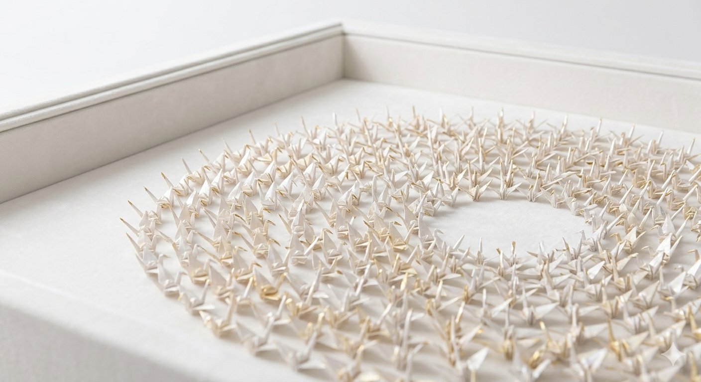 One thousand origami cranes arranged in a circle